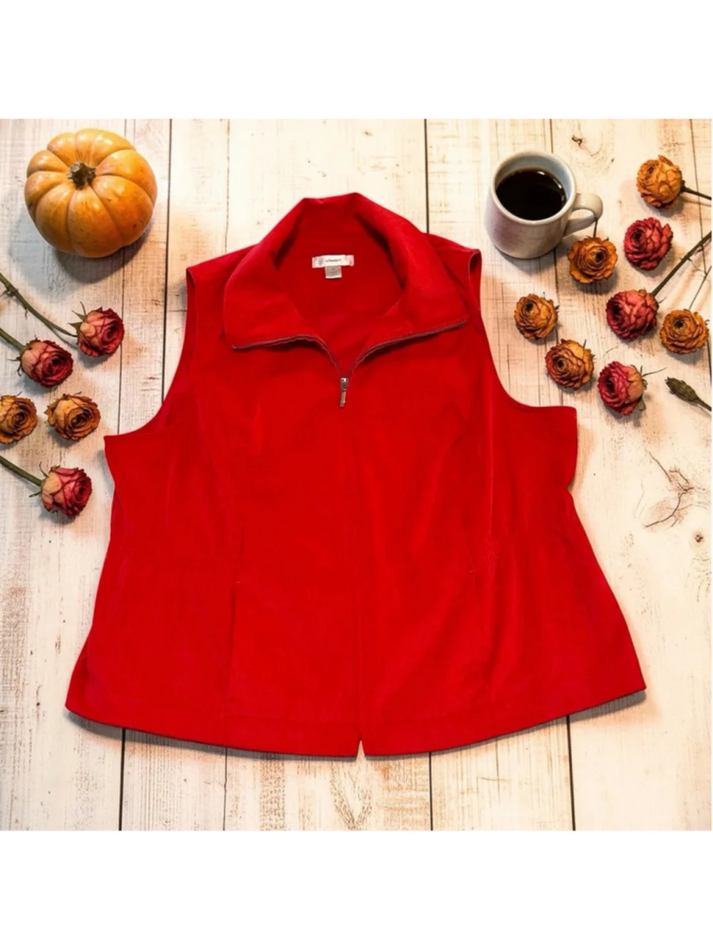 CJ Christopher Banks Corduroy Vest Womens 2X RED Lightweight High Neck Zipper